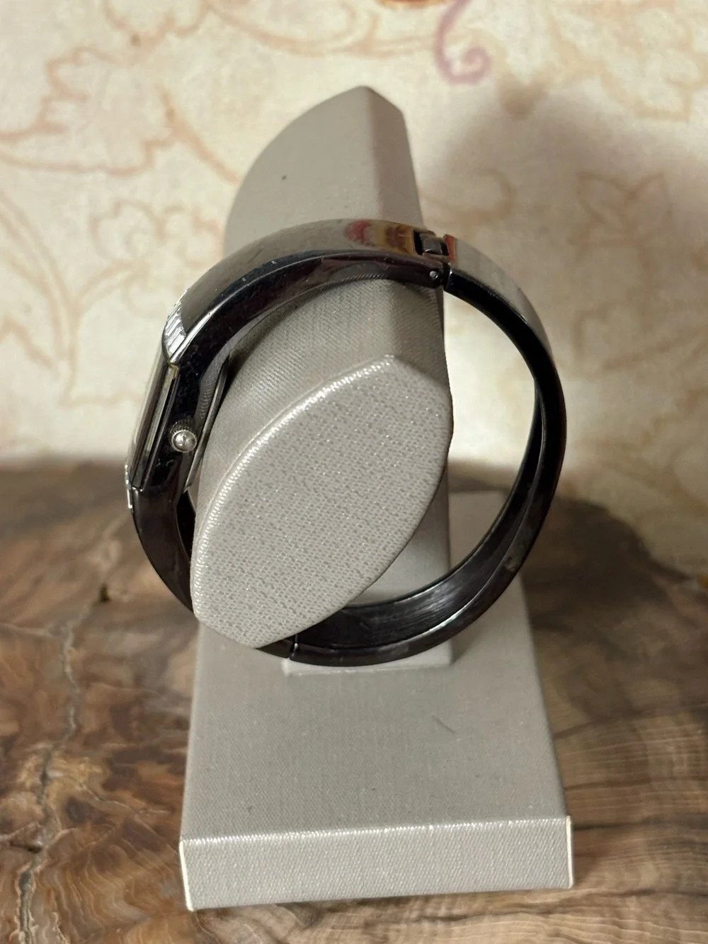 Black Bangle Hinged Watch with Crystal Accents
